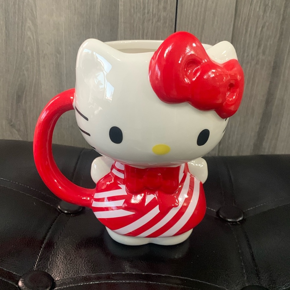 New Hello Kitty Red Christmas Candy Cane Dress Full Body Sculpted Coffee Mug